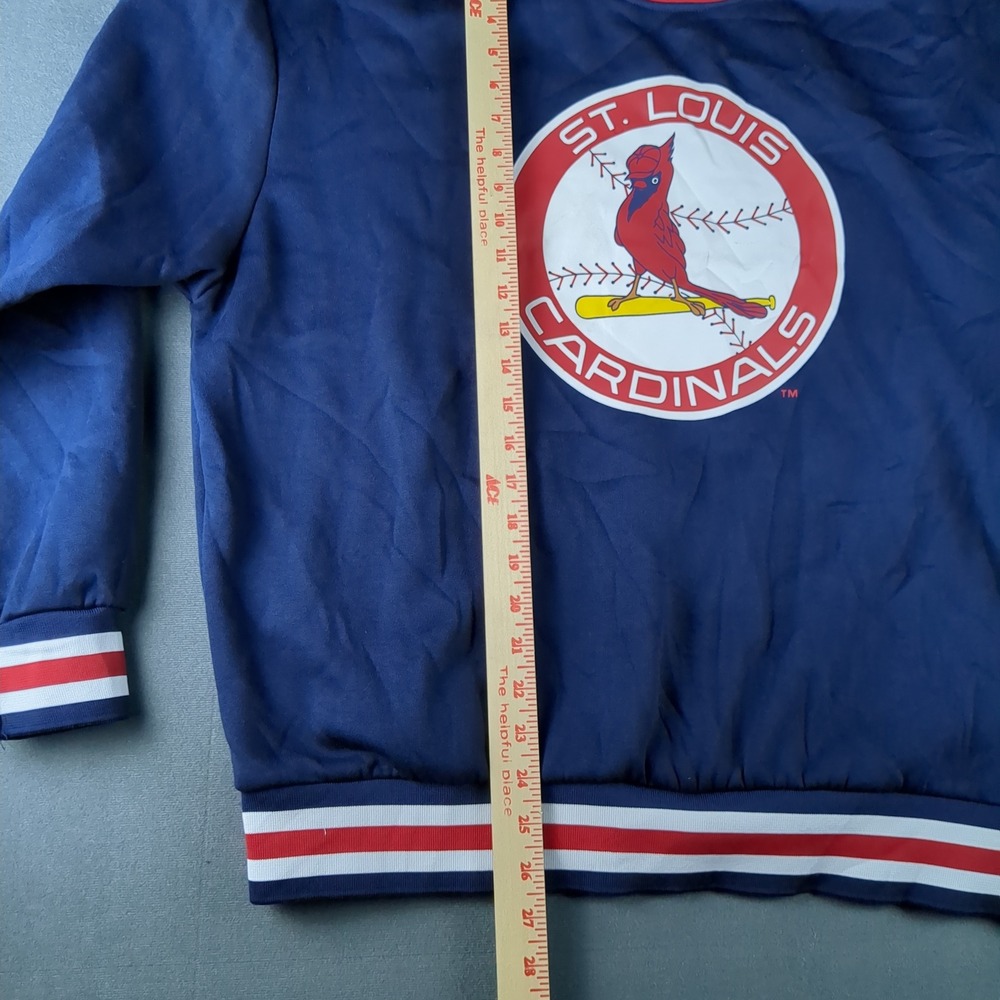 St. Louis Cardinals Pullover Mens XL Blue MLB Crewneck Sweatshirt Striped Trim - Picture 10 of 11